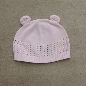 Gap Baby Girl Pink Crochet Knit Hat with Bear Ears Size 6-12 Months